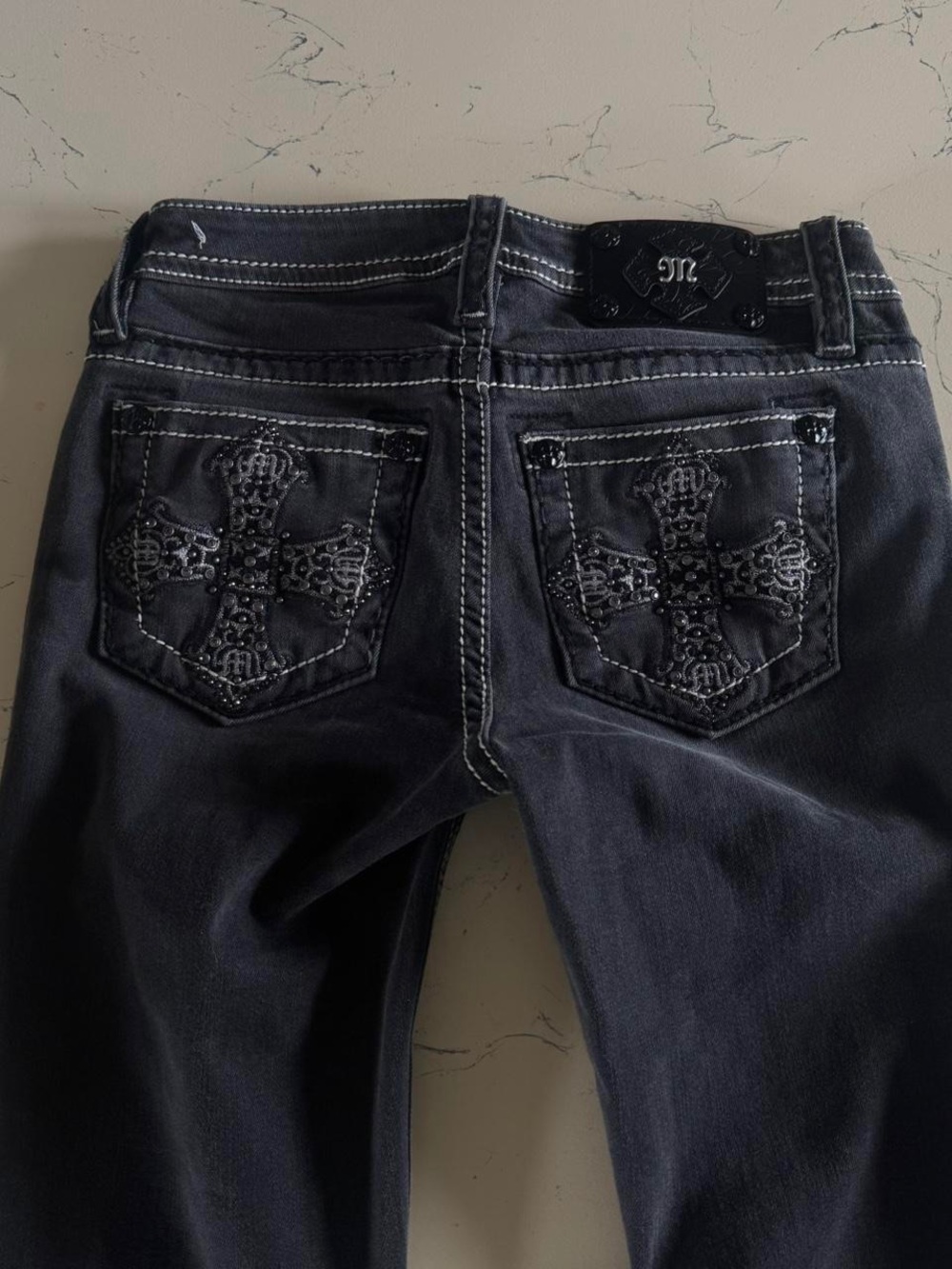 Miss Me Black Boot-Cut Jeans with Contrast Stitching